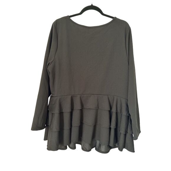 Ashley Stewart Top 22/24 Black Triple Ruffle Peplum Stretch Knit Long Sleeve - Picture 5 of 11